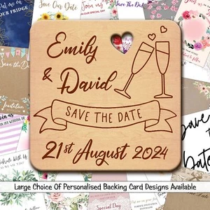Champagne Glasses Square Wooden Wedding Save The Date Magnets & Backing Cards - Picture 1 of 7