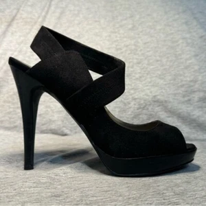 LEVITY Peep-toe, black strap heels, Size 8.5, EUC - Picture 1 of 9