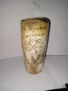 LOS ANGELES CALIFORNIA SOUVENIRBECHER DATIERT 1933 GESCHNITZT HORN GRAVIERT HORNBECHER - Bild 1 von 8