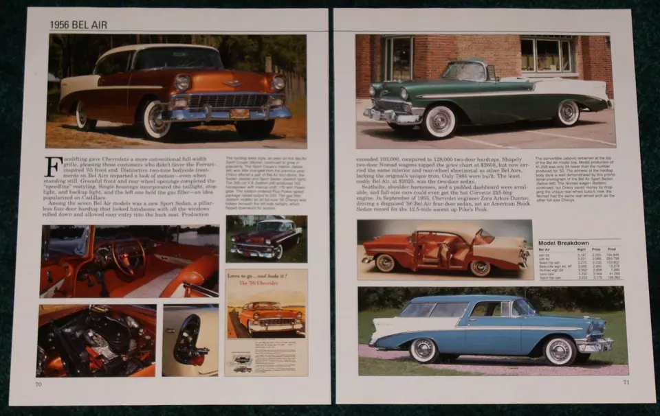 1956 Chevy Bel Air Spec Sheet 56 Chevrolet Belair Sport Coupe Convertible Wagon - Image 1 of 1