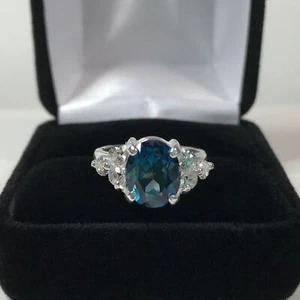 1.3ct Natural London Topaz & Diamond Women Engagement Ring 14k SOLID White Gold - Picture 1 of 12