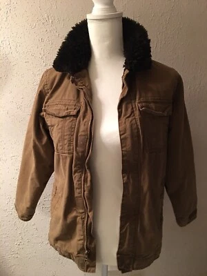 Abrigo Chaqueta Mediana Antigua Azul Marino Caqui Lona Cremallera Cuello Imitación Piel Carga Utilitaria Foto 1 de 4