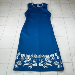 Clover Canyon Dress Women Large Blue Sheath Floral Hem Scuba Career Stretch Zip - Picture 1 of 9