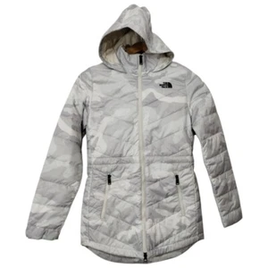 The North Face Puffer Jacke Damen Gr. XS Camouflage grau weiß Kapuze Reißverschluss Cinch - Bild 1 von 8