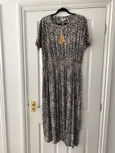 BNWT Fat Face Size 14 R Natural Navi Dappled Spot Jersey Midi Dress - RRP £49.50 - Picture 1 of 15