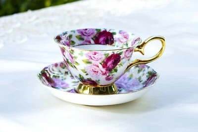 Grace Teaware 粉色玫瑰金骨瓷茶杯和碟子 — 第 1/4 张图片