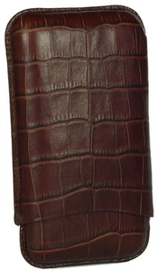 MARTIN WESS BROWN CROCO COWHIDE/ GOATSKIN LEATHER 3 ROBUSTO CIGAR CASE ** NEW ** - Picture 1 of 3