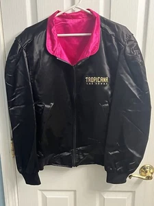 Giacca Bomber Vintage Tropicana Las Vegas Reversibile Raso Nero Rosa Taglia S - Foto 1 di 10