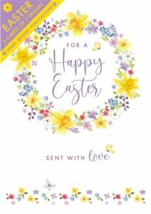Wreath of Flowers Happy Easter Cards – Pack of 5 Floral Cards in 1 design