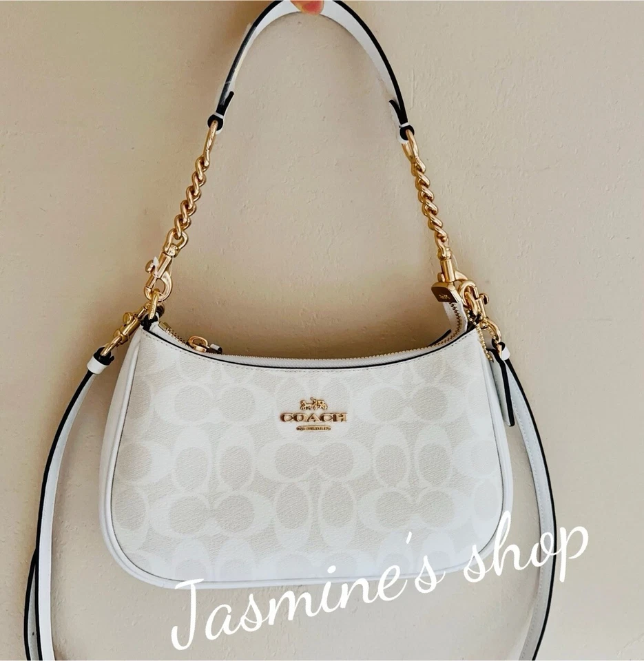 Coach Teri Women's Shoulder Bag In Signature Canvas - Chalk (CA548)