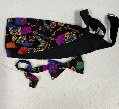 Juego de pajaritas vintage Cummerbund negro púrpura azul años 90 Foto 1 de 4