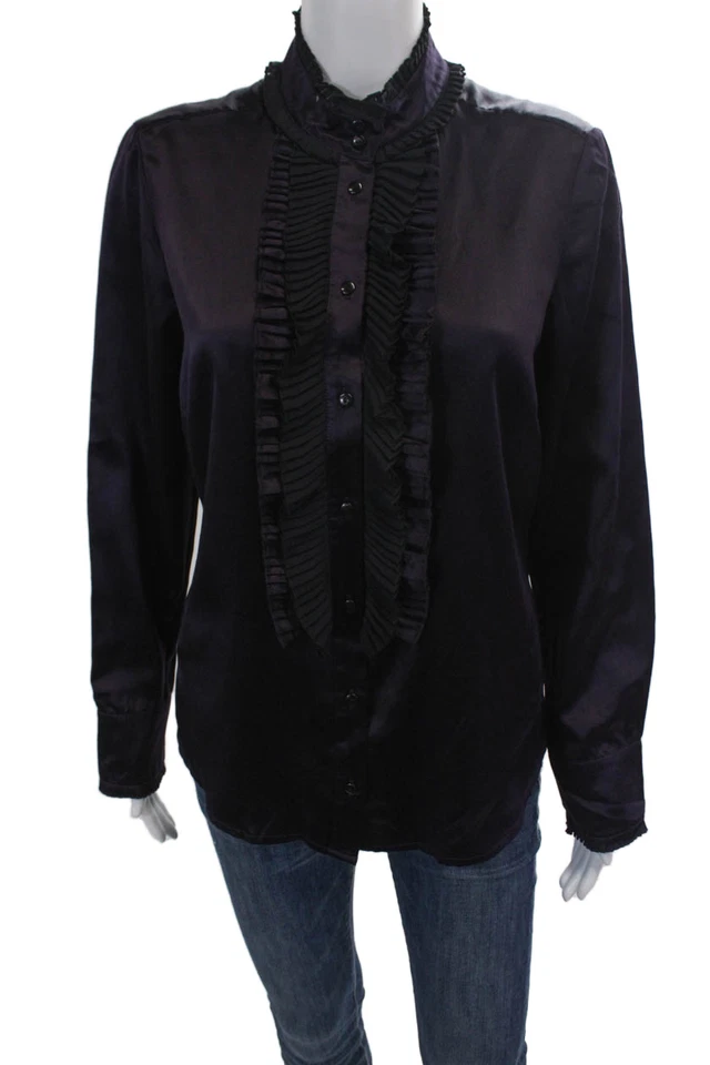 Camisa Pintuck Rosa Tartán Para Mujer Botón Delantero Manga Larga Seda Púrpura Talla 8 Foto 1 de 4