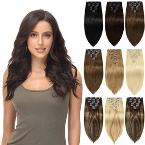 Clip In Hair Extensions Real Remy Human Hair Double Weft Sew In Weave Thick Hair - Picture 1 of 16