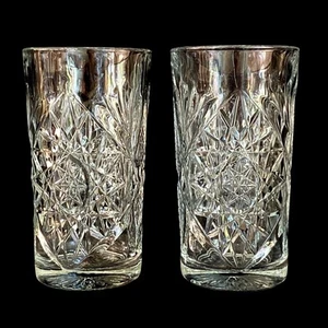 LIBBEY # 5633 Hobstar Highball Cooler Vintage Crystal Glasses 16 oz. Set of 2 - Picture 1 of 10