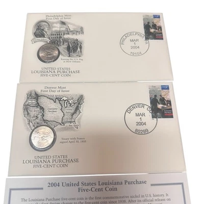 2004 Philadelphia & Denver LOUISIANA PURCHASE Five-Cent Coin First Day of Issue - Image 1 of 4