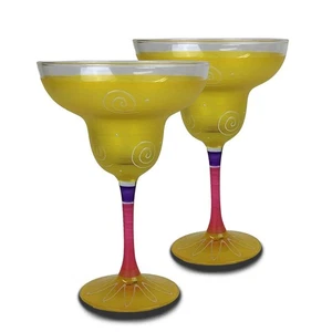 Handbemalte Margarita Gläser 2er Set - Peruvian Splendor Yellow Collection... - Bild 1 von 2