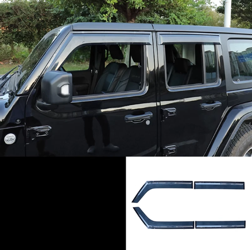 Viseras de ventana de plástico ABS ventilaciones protector de lluvia solar para Jeep Wrangler JL 2018-2025 Foto 1 de 4