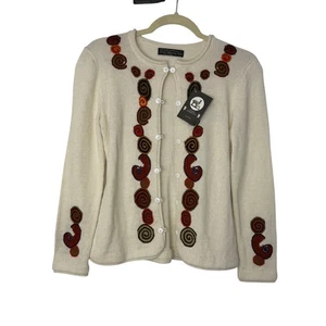 Sumac Qhantaty 100% Baby Alpaca Embroidered Cardigan Sweater Cream Peru NWT - Picture 1 of 6