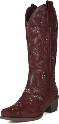 Botas de Vaquero Mujer Cuero Bordado Damas Puntera Cuadrada Vaquera Occidental  Foto 1 de 4