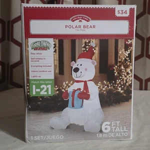 Eisbär luftgeblasen aufblasbar von Gemmy Weihnachten 6 Fuß Walmart "leuchtet" Rarität - Bild 1 von 6