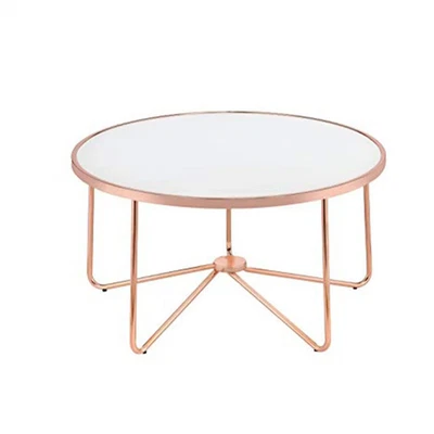 令人惊叹的咖啡桌,磨砂玻璃和玫瑰金玻璃和铜现代与当代 — 第 1/4 张图片