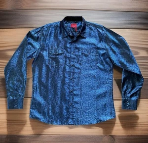 Camisa a Presión PATRON CITO Etiqueta Roja Para Hombres XXL Floral Azul Brillo Líquido Perla Occidental - Imagen 1 de 13