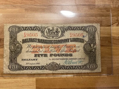 IRLANDA DEL NORTE - BELFAST BANKING CO. - 5 LIBRAS - 1940 Foto 1 de 4