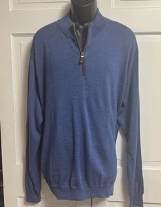 Peter Millar XXL Half Zip Blue Merino Wool Blend Leather ZIp Detail Mens - Picture 1 of 8