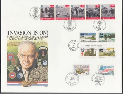 Large FDC Fleetwood 50 Anniversary D-Day Triple Cancel US/GB/France - BEAUTIFUL! - Image 1 of 2