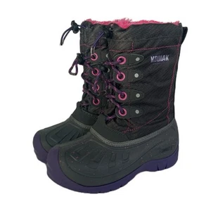 Girls Kodiak Glo Waterproof Winter Snow Boots Size 3 Gray Pink Purple Insulated - Picture 1 of 9