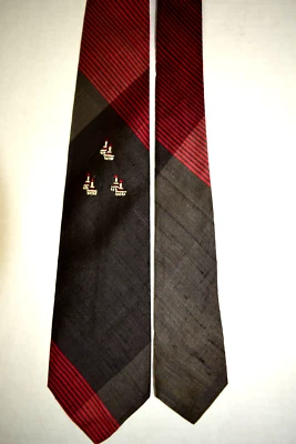 Neck Tie VTG 50s Harry Cotler 4 Tone Stripe 3 Candles Raw Silk Tie 54"x 3.5" - Image 1 of 4