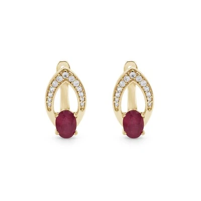 Natürlicher Rubin Edelstein Ohrstecker Vergoldet Sterling Silber Clip-On Schmuck - Bild 1 von 3