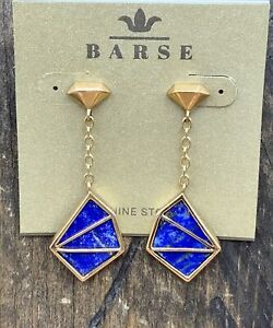 Barse Prismatic Earrings- Lapis- Bronze- NWT