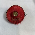 Vintage 1950S Or 1960'S Hair Clip Barrette Red Straw Hat Ribbon Plastic Metal