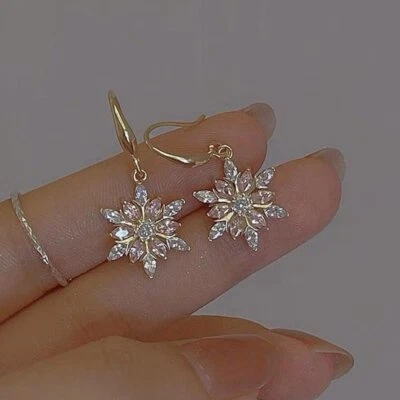 Sweet Christmas Shiny Snowflake Zircon Hook Earrings Drop Dangle Women Gift New - Image 1 of 4