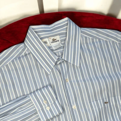 Lacoste Shirt Mens 45 Blue Striped Button Up Preppy Casual Dress Workwear sz 2XL - Image 1 of 4