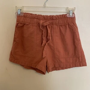 H & M Girl’s Size 8-10 Years Shorts In Crinkled Cotton High Waist Rust Color - Picture 1 of 7