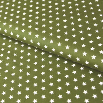 STOFFE KUDELLINO Baumwollstoff mit Sternen / Popeline " 1 cm weiße Sterne auf grün khaki