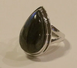 Sz 7 Sterling Silver Ring with Huge Teardrop Shaped Brown/Green Topaz - Elegant - Picture 1 of 4