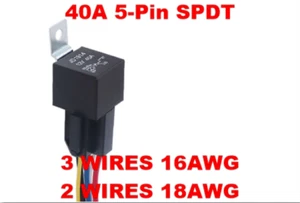 Relé de 5 pines 12V 40A con arnés 3 cables 16AWG y 2 cables 18 AWG - Imagen 1 de 4
