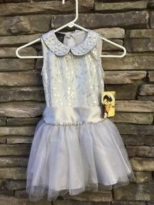 Biscotti Pearl Peter Pan Collar Lace Tulle Dress Silver Gray Girls SZ6 Party NWT - Picture 1 of 4