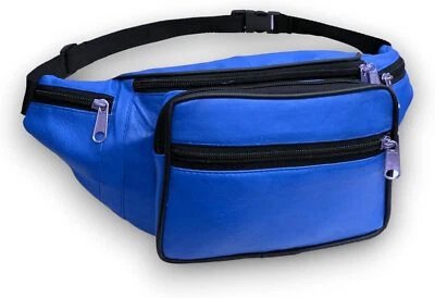 Genuine Soft Blue Leather Quality Waist Bag Bum Bag Travel Pouch Pack #1006 - Image 1 of 4
