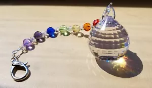 Crystal suncatcher prism 40mm AB with rainbow beads and silver clasp - Picture 1 of 4