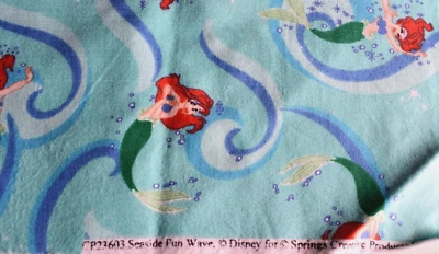 DISNEY MERMAID SEASIDE FUN WAVE  100% COTTON FLANNEL FABRIC  27X42 INCHES - Image 1 of 2