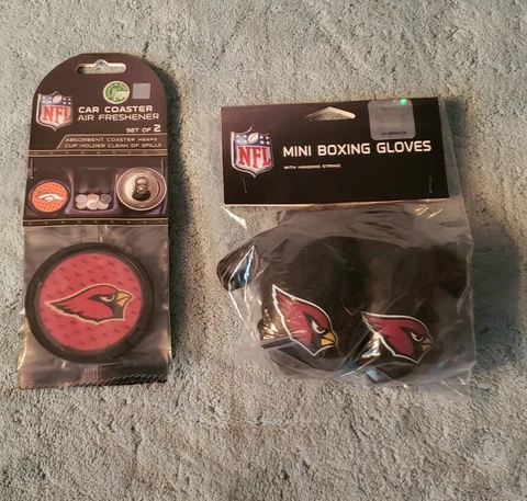 Arizona Cardinals Mini Boxing Gloves and set of 2 car coasters air freshener Cover
