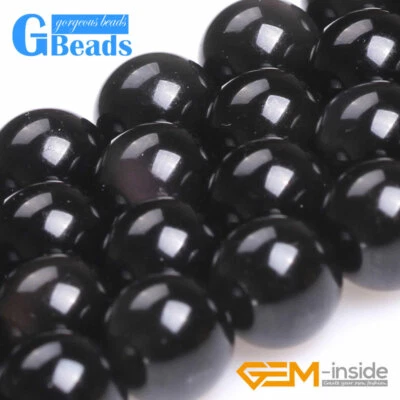 Natural Rainbow Black Obsidian Round Beads For Jewelry Making Free Shipping 15" - Image 1 of 4