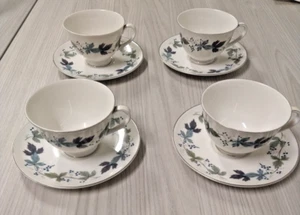 Royal Doulton Burgundy English Translucent China Teacup and Saucer Set Lot of 4 - Picture 1 of 6
