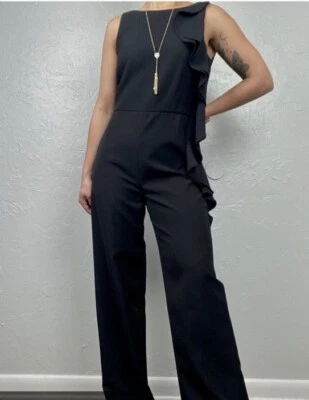 Belle Badgley Mischka Allison 侧荷叶边连身裤 14 码全新带标签 — 第 1/4 张图片