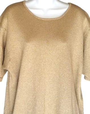 Hasting & Smith Top 女式 1X 闪耀金色短袖圆领弹力 Glam — 第 1/4 张图片