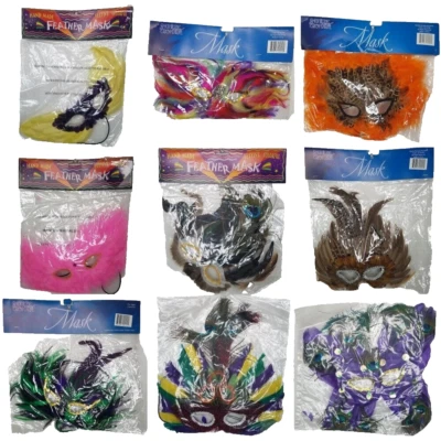 16 Feather Masks Halloween Mardi Gras Costume Dance Party Decorations New - Image 1 of 4